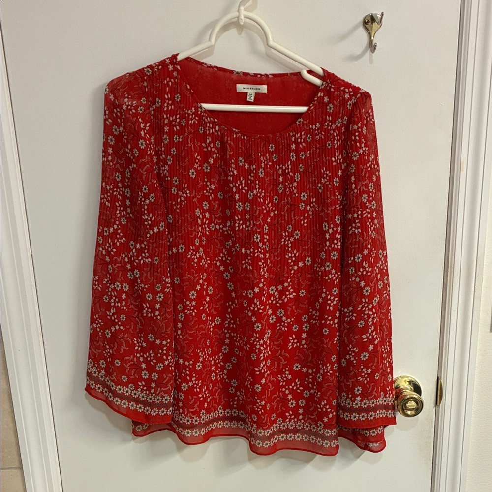 Max Studio Red Floral Blouse Sz M